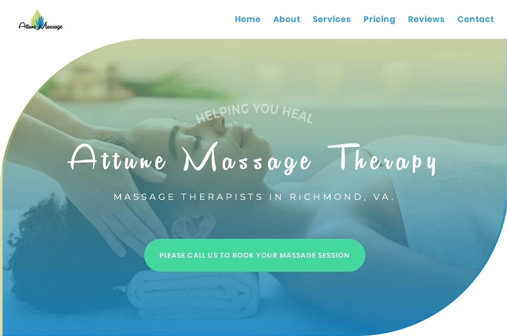 Attune Massage Therapy New Website Screenshot - Desktop Version