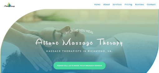 Attune Massage Therapy New Website Screenshot - Desktop Version